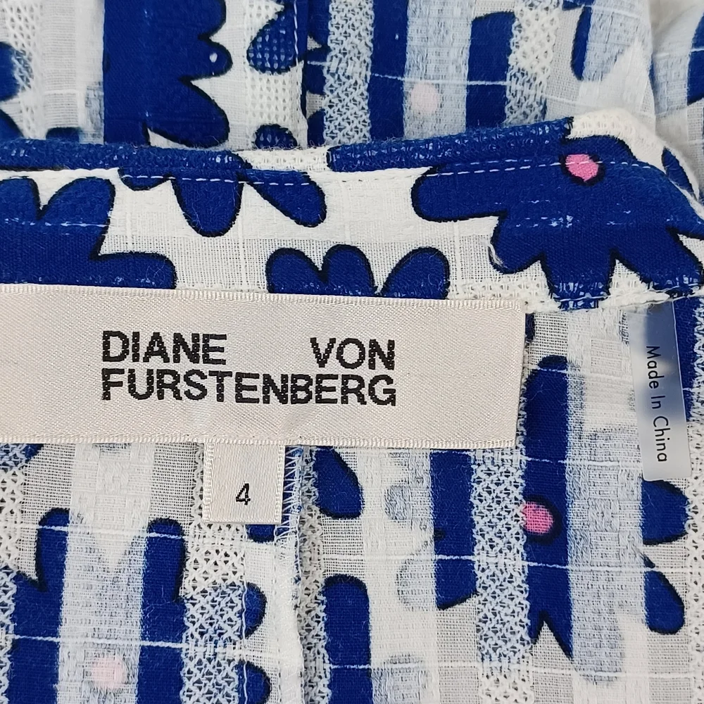 Diane Von Furstenberg Floral Cotton Gauze Mini Shirt Dress Size 4 Women Preppy